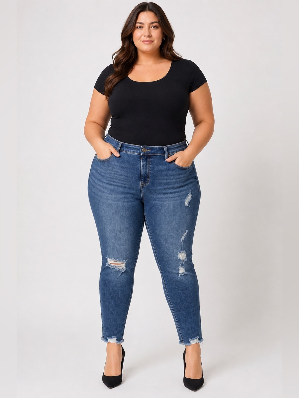 Torrid Sky High Skinny Jeans Size 18T Tall Distressed Premium Stretch Raw Hem